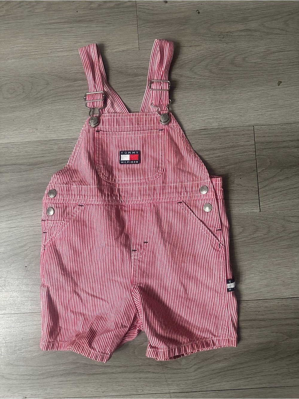 Tommy Hilfiger Red Pink Stripe Short Overalls 3T
